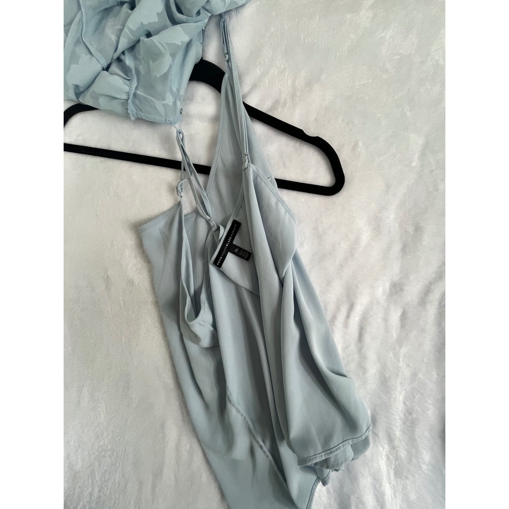 White House Black Market Blouse Womens XL Light Blue Excellent Floral Burn-Out - Picture 6 of 15